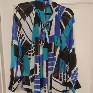 Sheer 18/20 Watercolor Pussy Bow Blouse